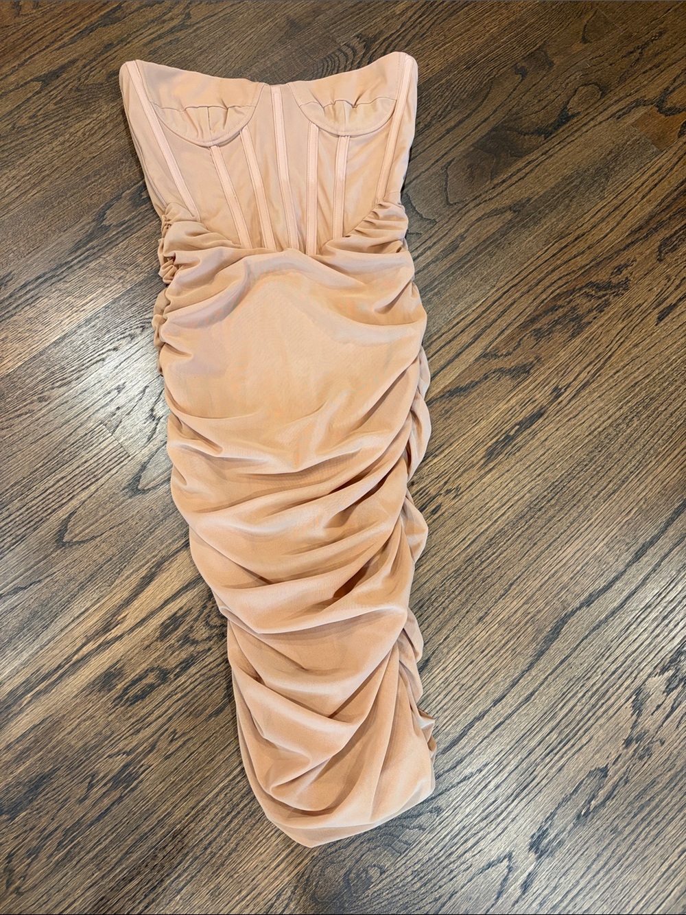 Strapless Ruched Midi Dress